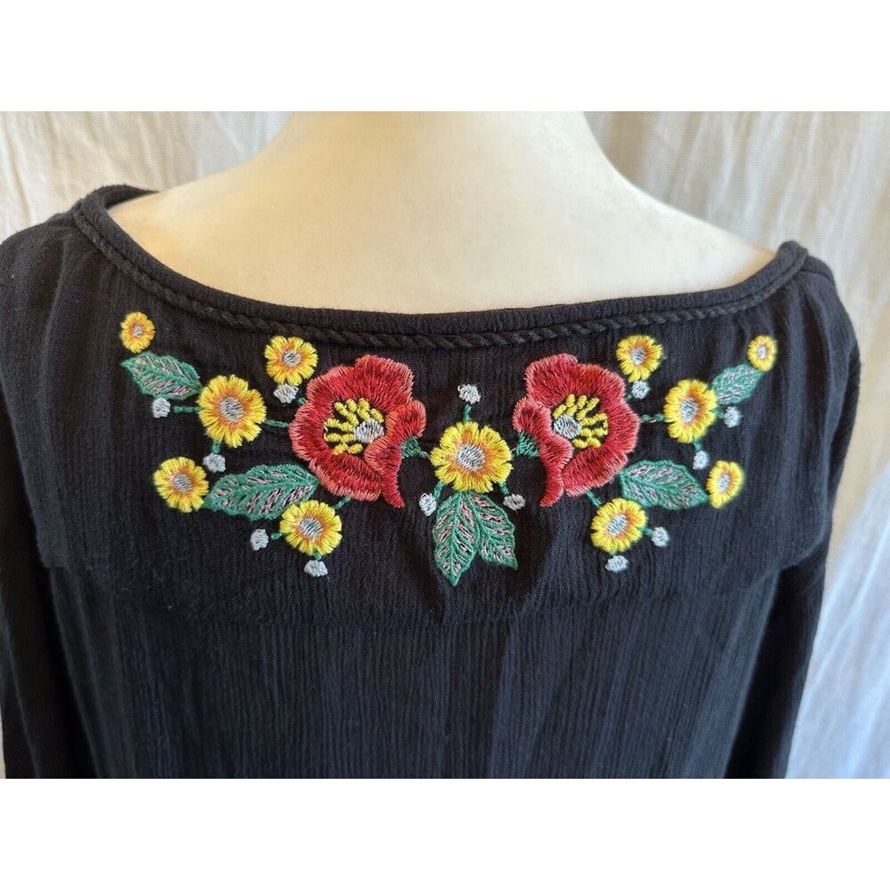 Free People Spell On You Dress Size XS‎ Black Embroidered Long Sleeve Floral - Picture 7 of 11